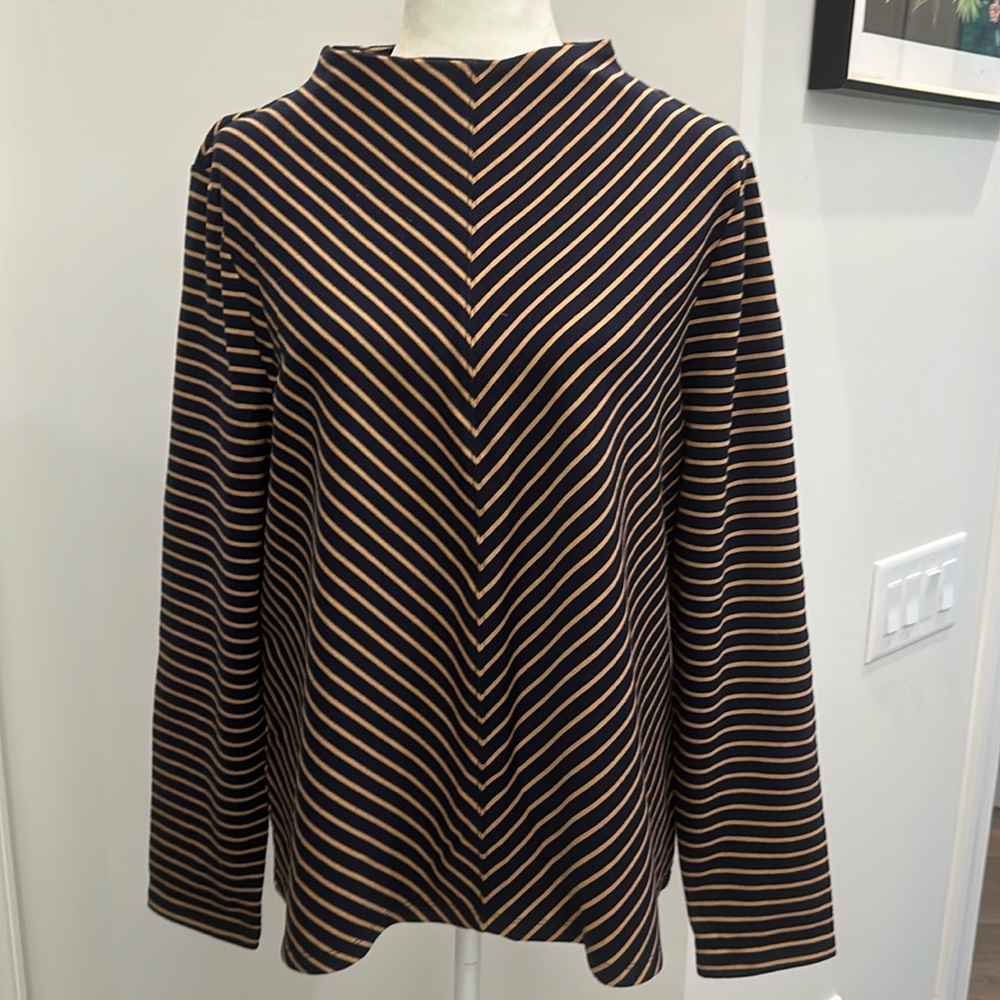 Talbots long sleeves top in navy blue and gold color stripes. Size XL